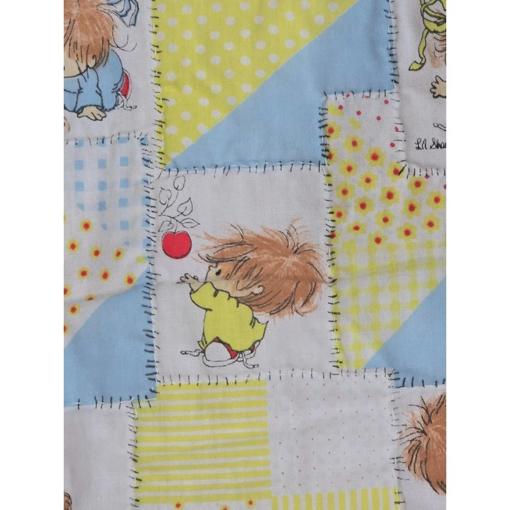 Vintage Lil Shavers Patchwork Baby‎ Quilt Child Yellow Little 1970 Mop Top Hair